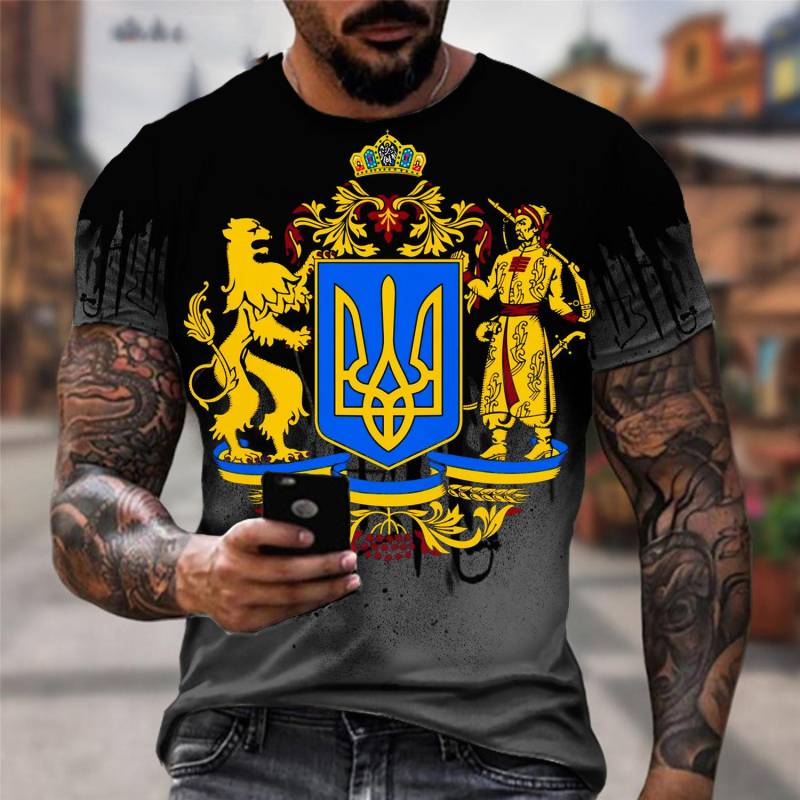Ukrainische T-Shirts Männer 3D Vintage Print Flagge Kurzarm Harajuku Top Übergroße Shirts für Männer Kleidung 6XL von Joom DACH