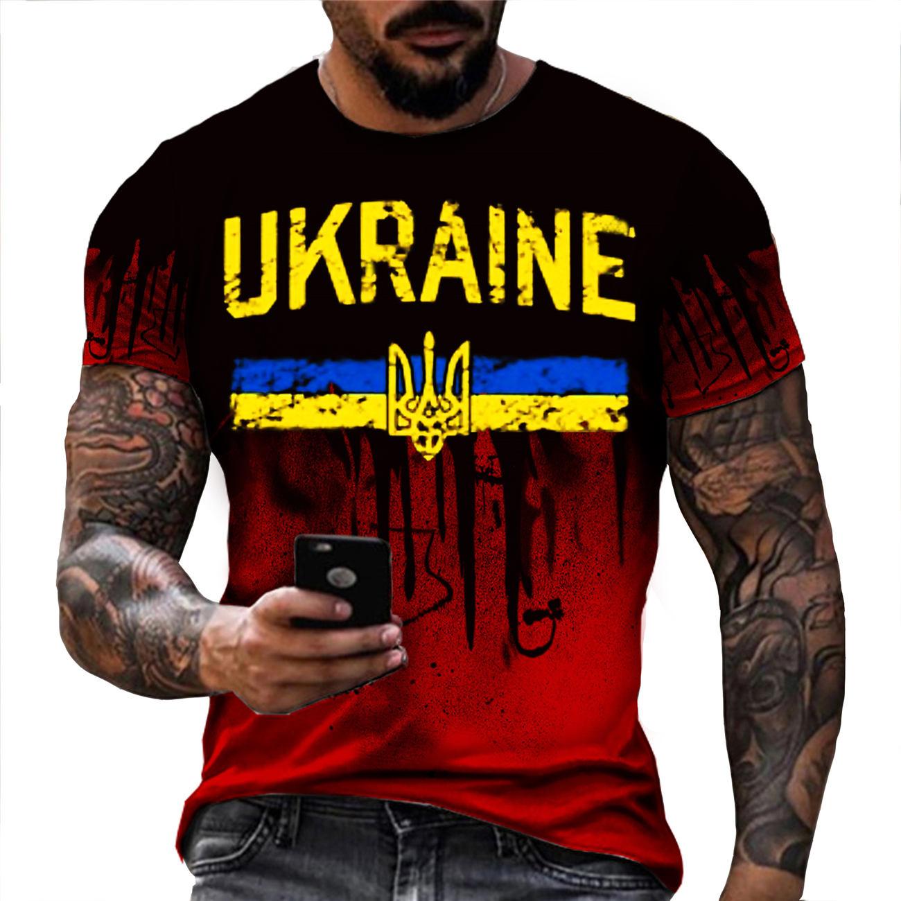 Ukrainische T-Shirts Männer 3D Vintage Print Flagge Kurzarm Harajuku Top Übergroße Shirts für Männer Kleidung 6XL von Joom DACH