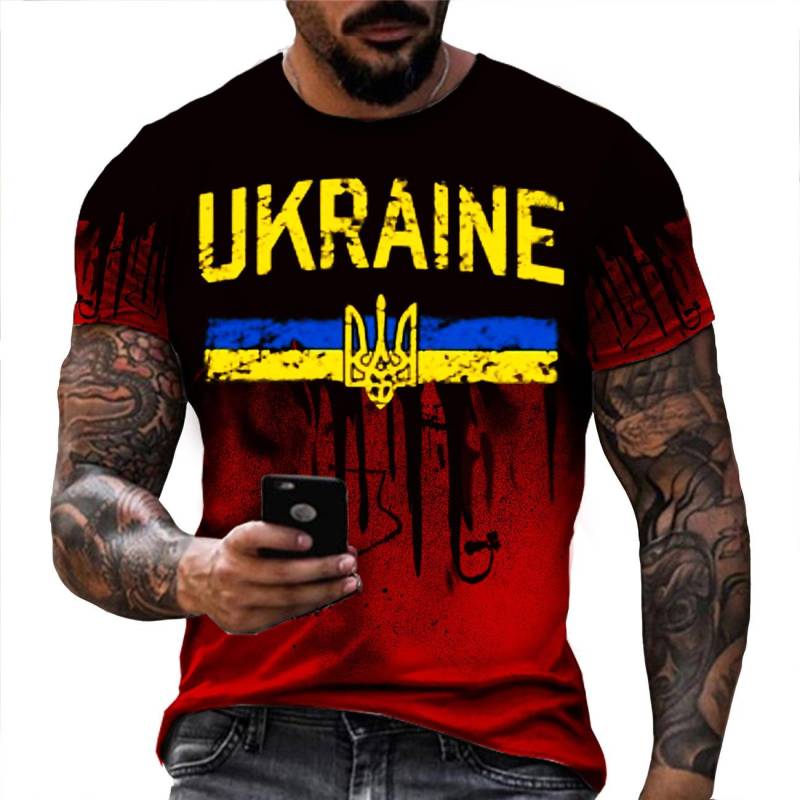 Ukrainische T-Shirts Männer 3D Vintage Print Flagge Kurzarm Harajuku Top Übergroße Shirts für Männer Kleidung 6XL von Joom DACH