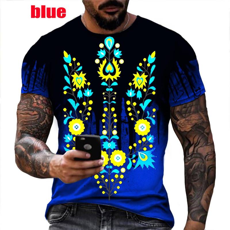 Ukrainische T-Shirts Männer 3D Vintage Print Flagge Kurzarm Harajuku Top Übergroße Shirts für Männer Kleidung L von Joom DACH