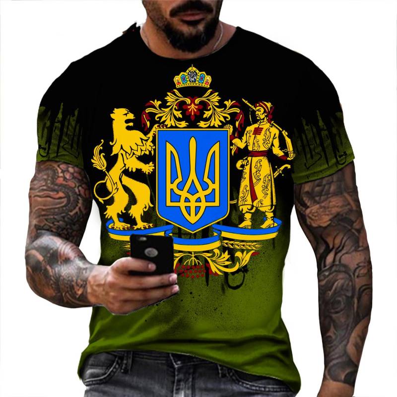 Ukrainische T-Shirts Männer 3D Vintage Print Flagge Kurzarm Harajuku Top Übergroße Shirts für Männer Kleidung XL von Joom DACH