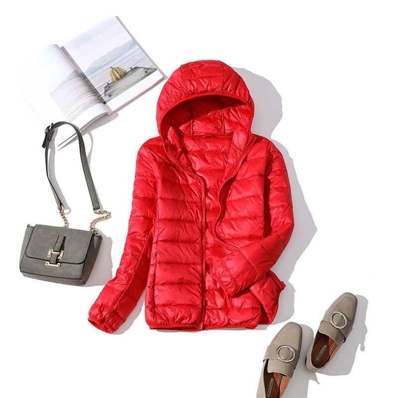 Ultra-leichte Plus Größe Dünne Unten Jacke Frauen Herbst Winter Dünne Kurze Mit Kapuze Warme Weiße Ente Unten Mantel Frauen oberbekleidung L rot von Joom DACH