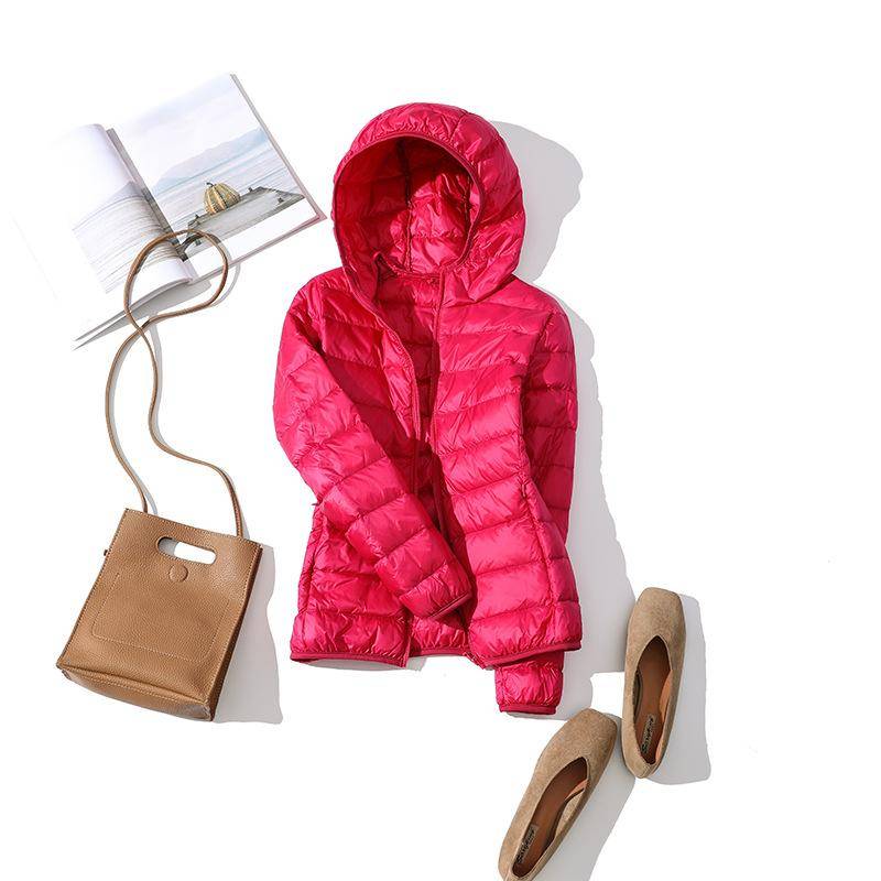 Ultra-leichte Plus Größe Dünne Unten Jacke Frauen Herbst Winter Dünne Kurze Mit Kapuze Warme Weiße Ente Unten Mantel Frauen oberbekleidung XL rose rot von Joom DACH