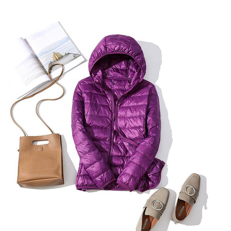 Ultra-leichte Plus Größe Dünne Unten Jacke Frauen Herbst Winter Dünne Kurze Mit Kapuze Warme Weiße Ente Unten Mantel Frauen oberbekleidung XXL violett von Joom DACH