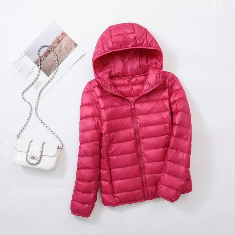 Ultra-leichte Plus Größe Dünne Unten Jacke Frauen Herbst Winter Dünne Kurze Mit Kapuze Warme Weiße Ente Unten Mantel Frauen oberbekleidung XXXL rose rot von Joom DACH