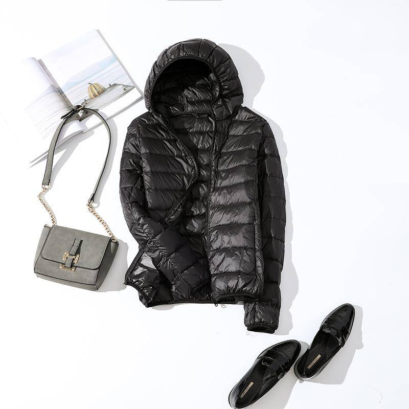 Ultra-leichte Plus Größe Dünne Unten Jacke Frauen Herbst Winter Dünne Kurze Mit Kapuze Warme Weiße Ente Unten Mantel Frauen oberbekleidung XXXXXXXL schwarz von Joom DACH