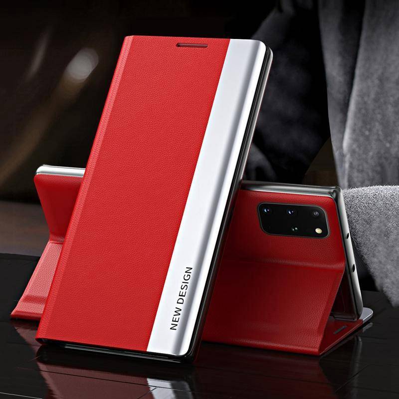 Ultradünne, plattierte Klapphülle für iPhone 13 12 11 Pro XR Xs Max Samsung Xiaomi OPPO VIVO Huawei PU-Leder + PC Wallet Stand Cover Redmi Note 10 Pro 4G rot von Joom DACH