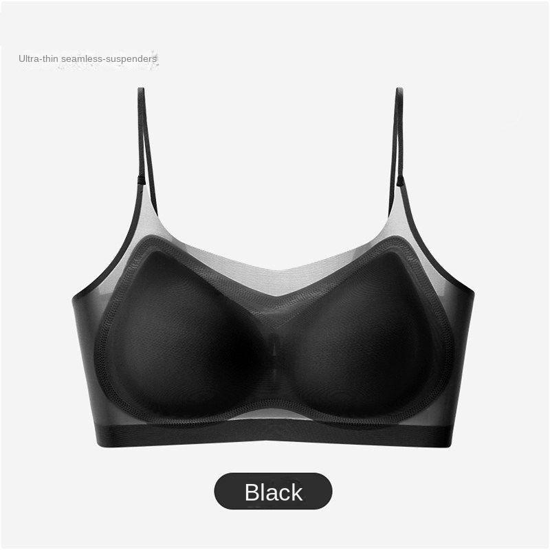 Ultradünner, atmungsaktiver BH aus Eisseide, nahtloser Neckholder-Wickel-BH für Damen, kleine Brust zusammen 2XL schwarz von Joom DACH