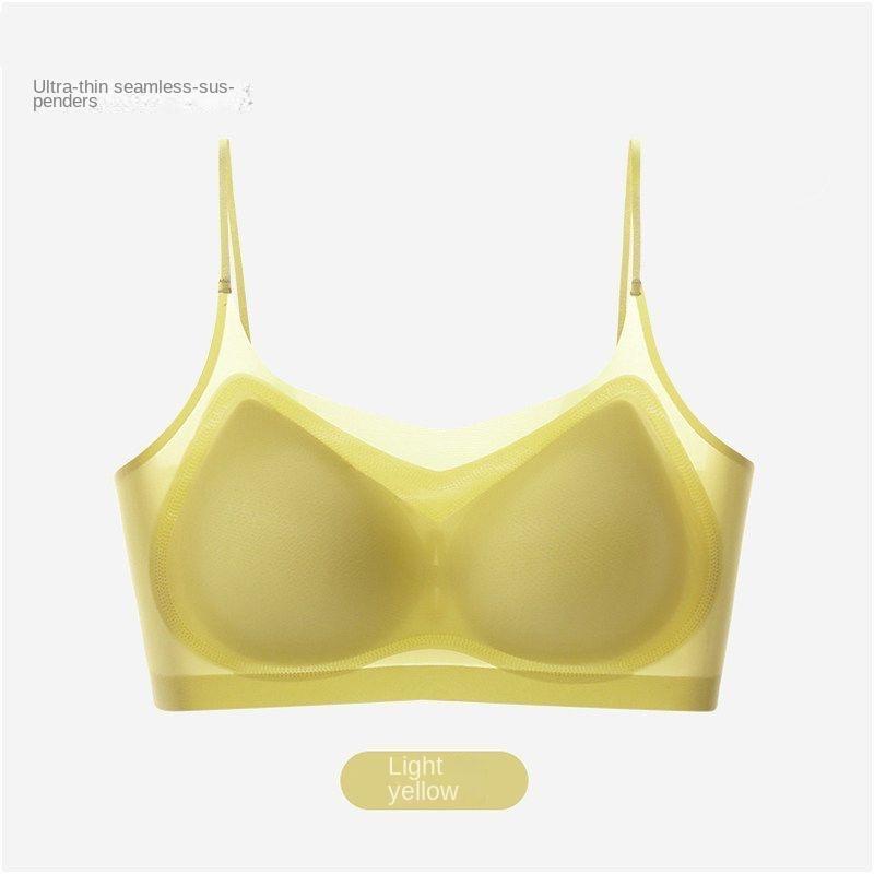 Ultradünner, atmungsaktiver BH aus Eisseide, nahtloser Neckholder-Wickel-BH für Damen, kleine Brust zusammen 3XL gelb von Joom DACH