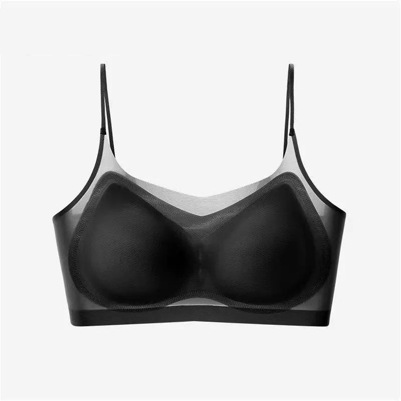 Ultradünner BH Push-Up-BH Nahtlose Unterwäsche aus Eisseide für Damen, dünner Abschnitt, atmungsaktiv, Sling, schöne Rückenweste, Schlaf-Bralette, BHs in Übergröße 4XL schwarz von Joom DACH