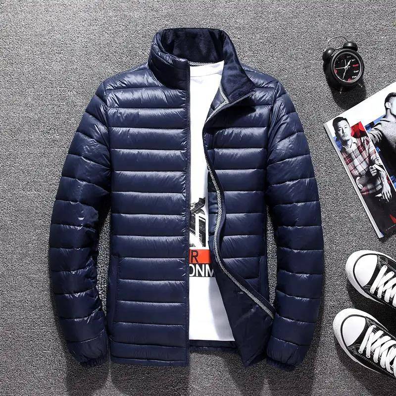 Ultraleichte Daunenjacke für Herren, Stehkragen, kurze tragbare Jacke, große Winterjacke XXL blau von Joom DACH