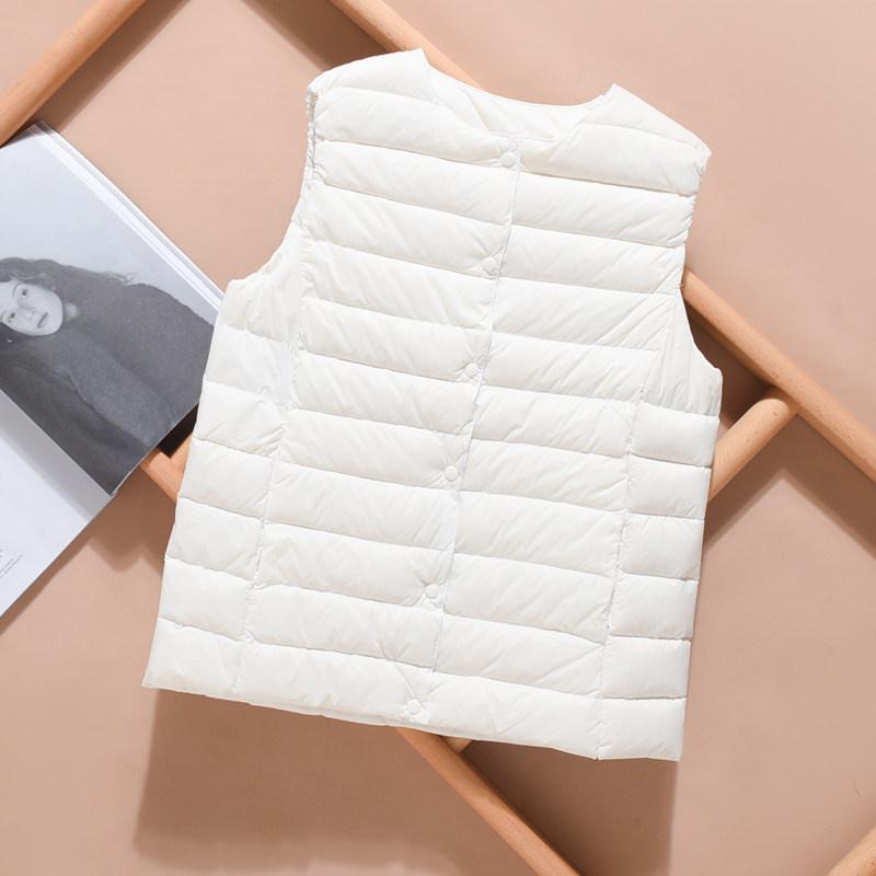 Ultraleichte Daunenweste für Damen, einreihig, ärmellos, weibliche Entendaunenweste, Puffer, mit Federn gepolstert, warme Jacke 4XL weiß von Joom DACH