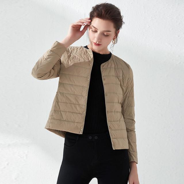Ultraleichte Entendaunen-Damenjacke aus mattem Stoff, leichter Mantel, warmer Windjacke-Parka für Damen, Daunenjacken und Mäntel M khaki von Joom DACH