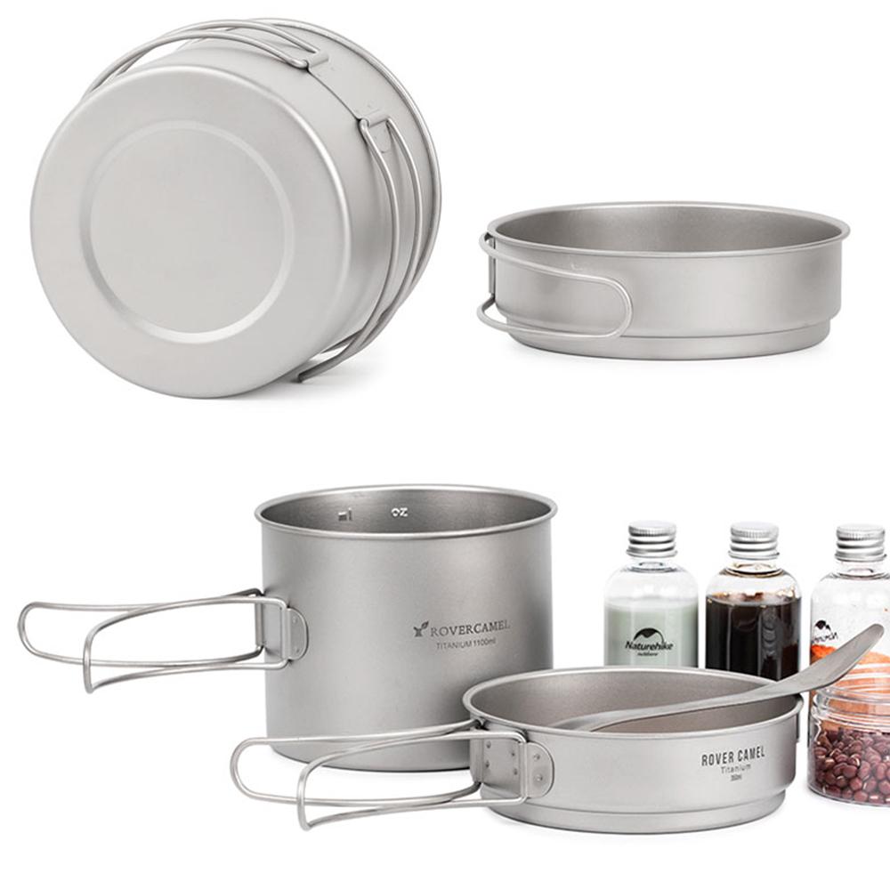 Ultraleichtes Titan-Kochset Outdoor-Camping-Kochgeschirr-Set 1100 ml Topf und Ta8327B-2 von Joom DACH