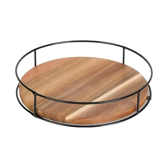 Um 360 Grad drehbares Holztablett, glatte Kante, gratfrei, rutschfestes Design, rustikaler Stil, Esstisch, Speisekammer-Organizer, Serviertablett schwarz von Joom DACH