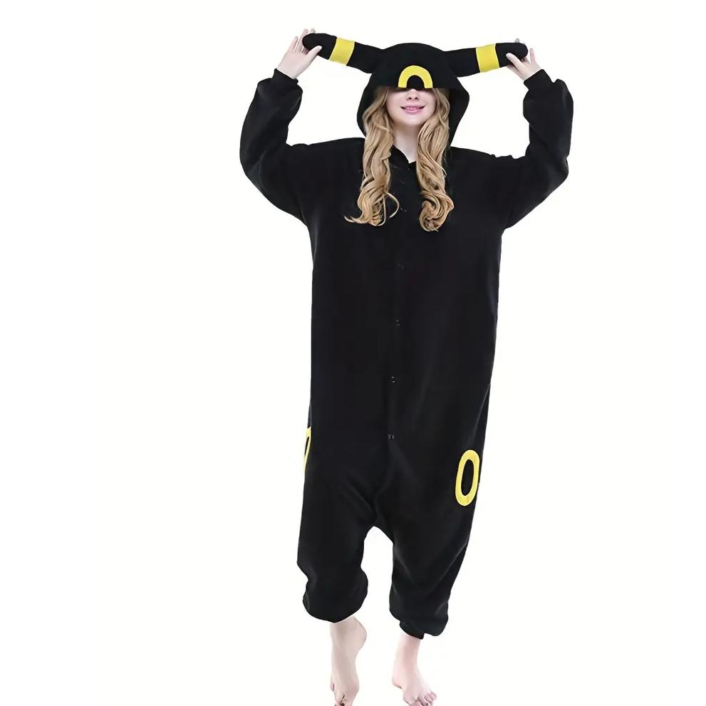 Umbreon Onesie für Damen und Herren, Halloween-Kostüm, einteiliger Pyjama, Weihnachten, Kigurumi, Ganzkörper-Nachtwäsche L schwarz von Joom DACH