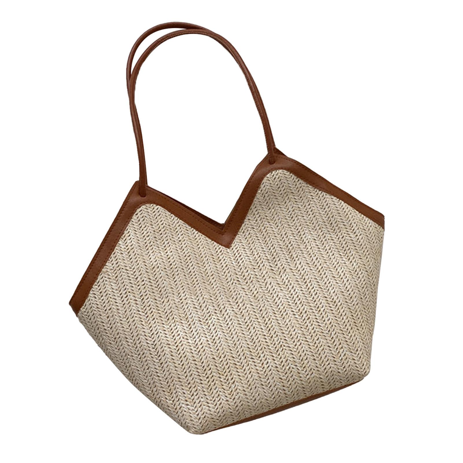 Umhängetasche Große Kapazität Unterarmtasche für Damen Stroh Leder Klassische Tragetasche Handtasche Schwarz braun von Joom DACH