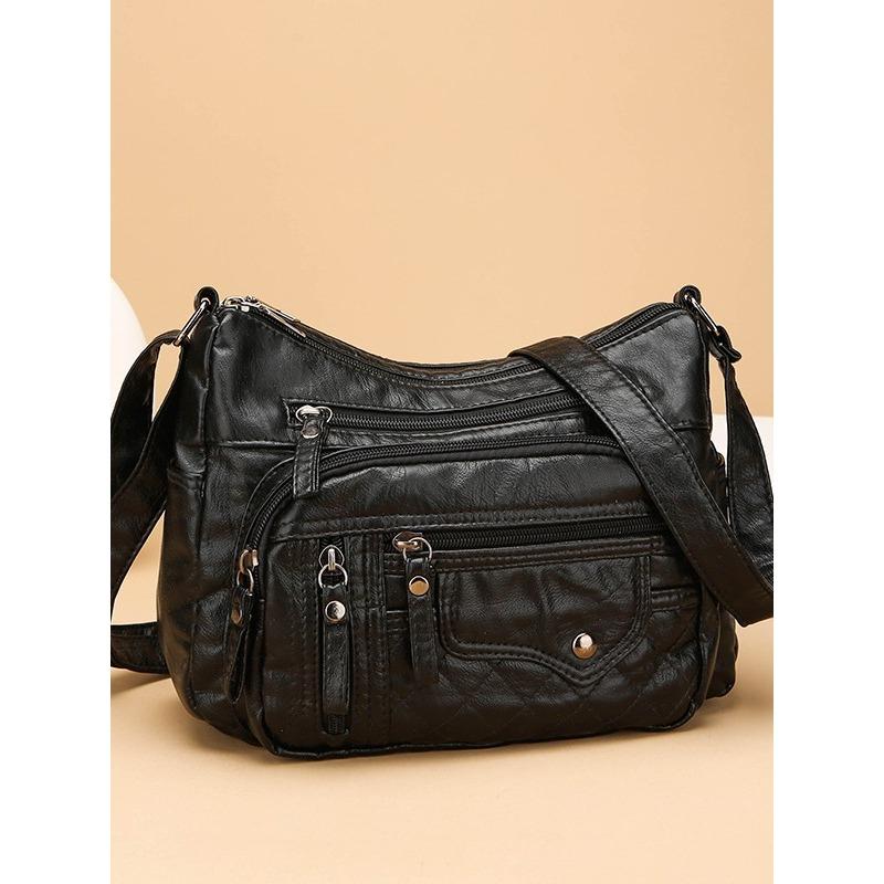 Umhängetasche für Damen aus weichem Leder mit mehreren Fächern, mehreren Taschen und Nähten für eine Schulter schwarz Umhängetasche für Damen aus weichem Leder mit mehreren Fächern, mehreren Taschen und Nähten für eine Schulter schwarz von Joom DACH