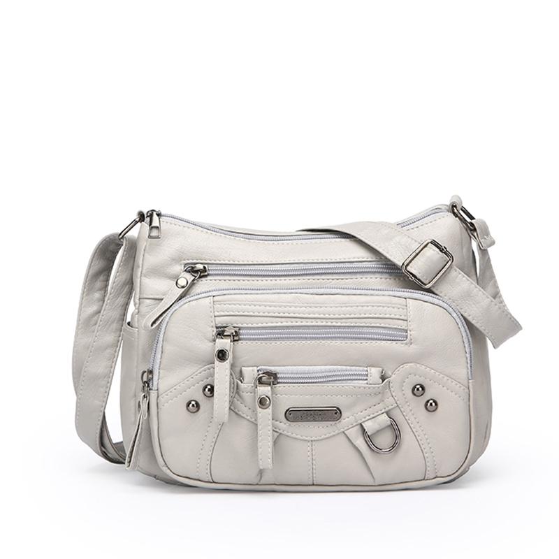 Umhängetasche für Damen aus weichem Leder mit mehreren Fächern, mehreren Taschen und Nähten für eine Schulter grau Umhängetasche für Damen aus weichem Leder mit mehreren Fächern, mehreren Taschen und Nähten für eine Schulter grau von Joom DACH