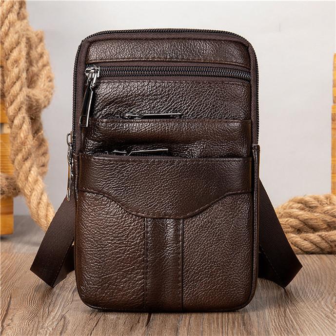 Umhängetasche für Herren, Umhängetasche, Handytasche, erste Schicht, Rindsleder, Herrentasche kaffeebraun von Joom DACH