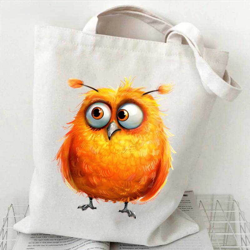 Umhängetasche mit Aquarell-Tier-Vogel-Print, Damenmode, Cartoon-Eule, Canvas-Einkaufstasche, lustige Anime-Vogel-Damen-Harajuku-Handtaschen von Joom DACH