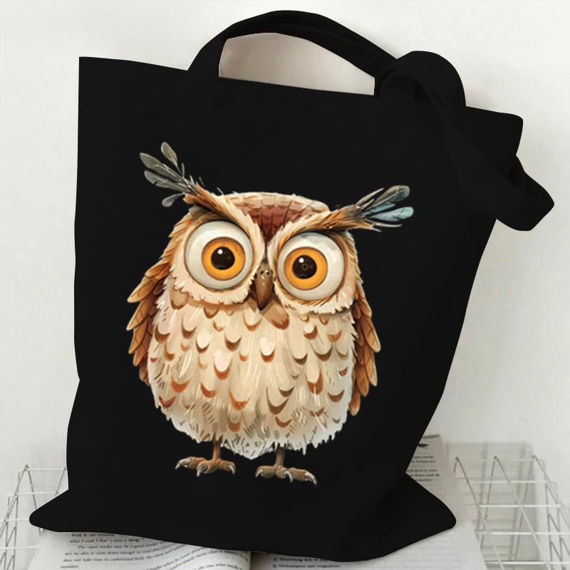 Umhängetasche mit Aquarell-Tier-Vogel-Print, Damenmode, Cartoon-Eule, Canvas-Einkaufstasche, lustige Anime-Vogel-Damen-Harajuku-Handtaschen von Joom DACH