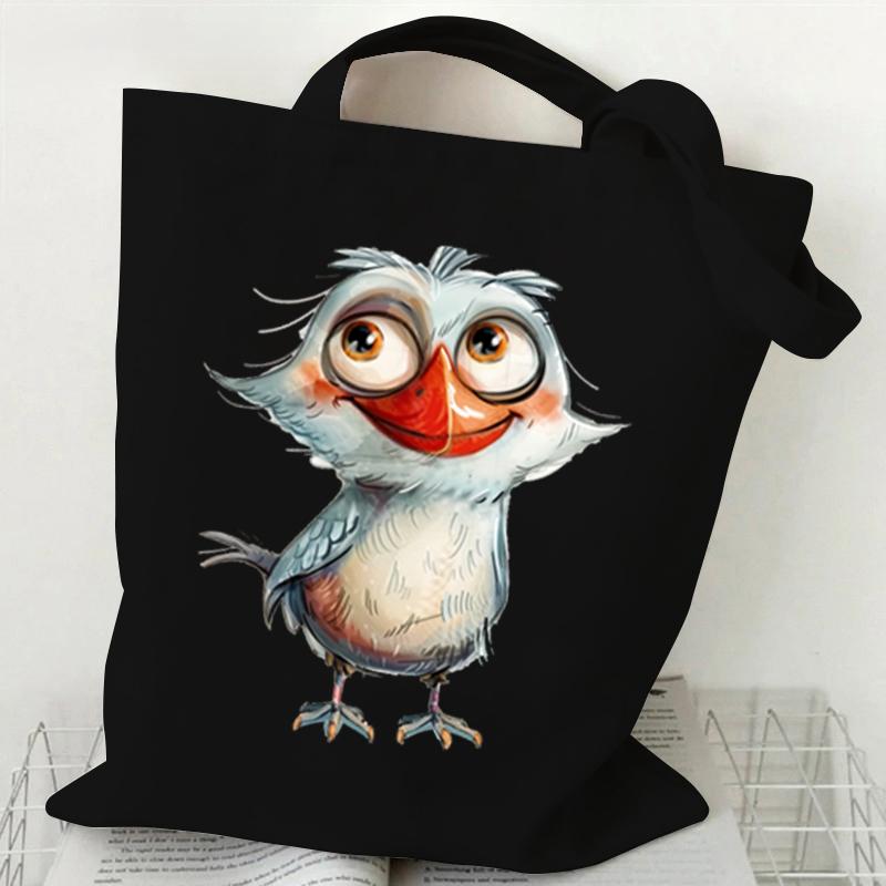 Umhängetasche mit Aquarell-Tier-Vogel-Print, Damenmode, Cartoon-Eule, Canvas-Einkaufstasche, lustige Anime-Vogel-Damen-Harajuku-Handtaschen von Joom DACH