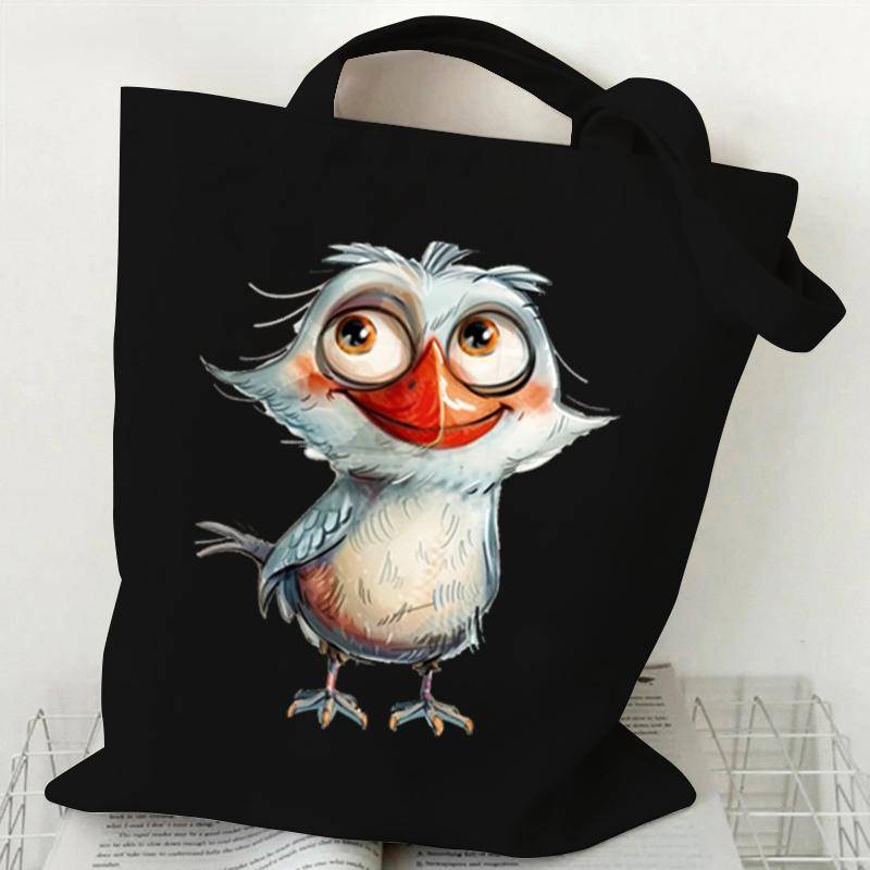Umhängetasche mit Aquarell-Tier-Vogel-Print, Damenmode, Cartoon-Eule, Canvas-Einkaufstasche, lustige Anime-Vogel-Damen-Harajuku-Handtaschen von Joom DACH