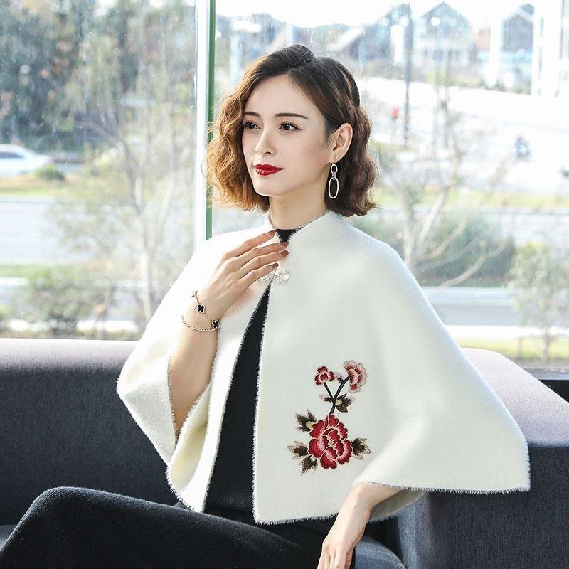 Umhang Schal kleiner Mantel Damen kurz Herbst und Winter dick Strickjacke Umhang Schulter weiblich gestrickter Pullover one size weiß von Joom DACH