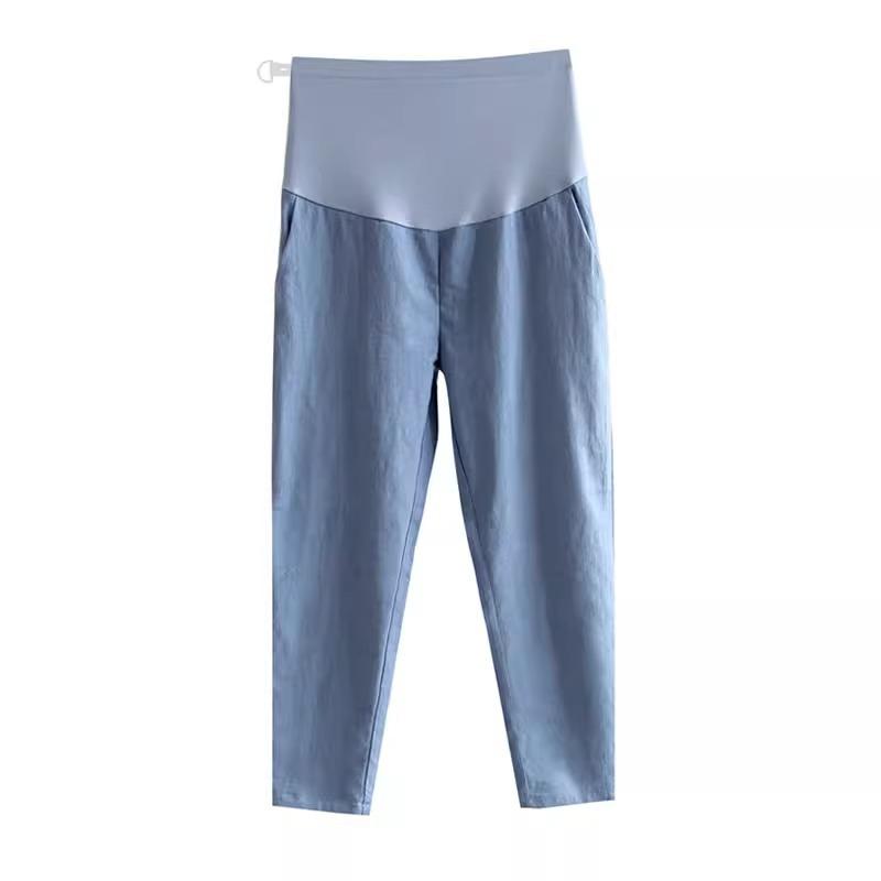 Umstandshose Frühling und Sommer Dünn Trendige Mutter Tragen Weitbein Neun-Punkte-Hose Klein Locker und Dünn Gerade Bauchstützhose Damen XXL blau von Joom DACH