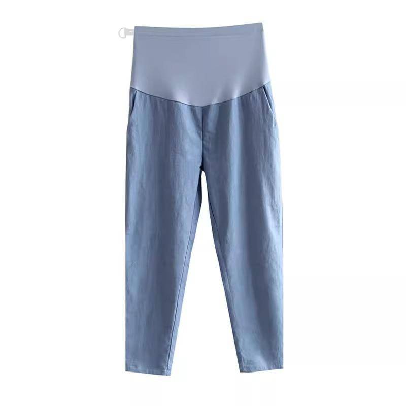Umstandshose Frühling und Sommer Dünn Trendige Mutter Tragen Weitbein Neun-Punkte-Hose Klein Locker und Dünn Gerade Bauchstützhose Damen XXL blau von Joom DACH