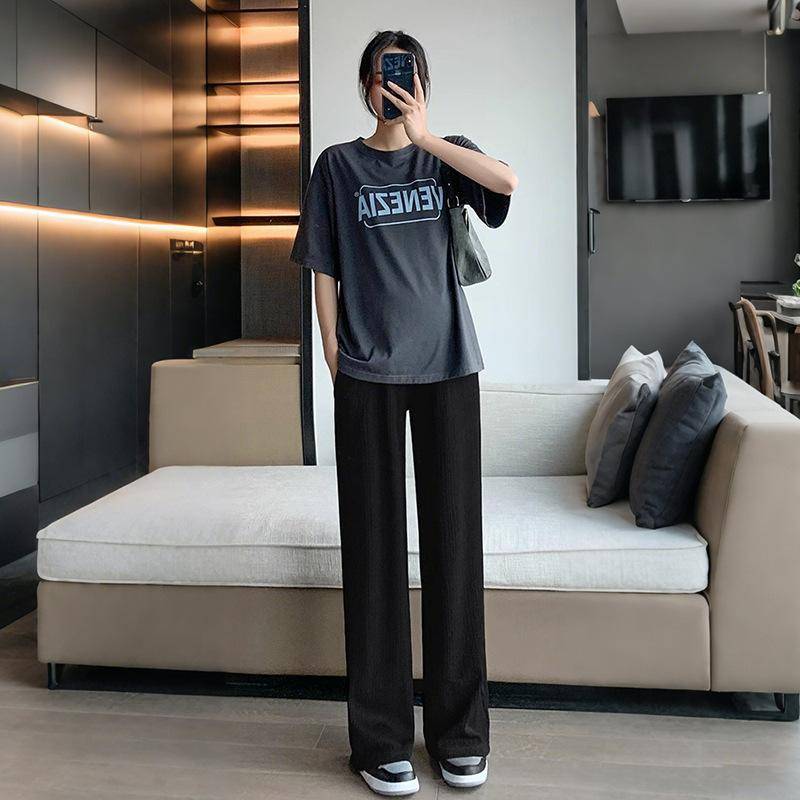 Umstandshose Sommerbekleidung Neue Dünne Gerade Weitbeinige Hose Bauchstütze Nicht Bauch Freizeithose XL von Joom DACH