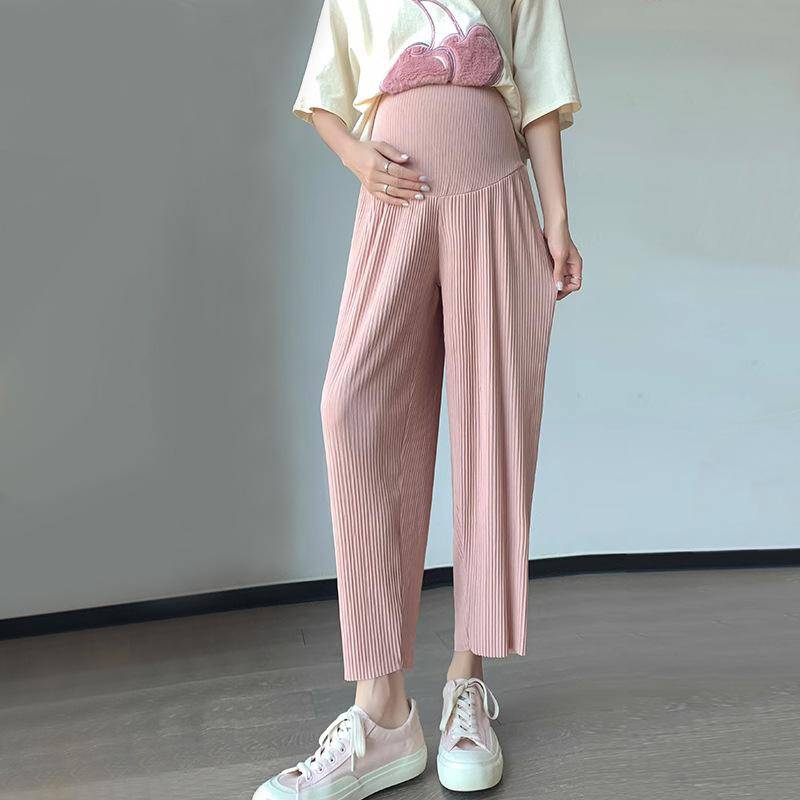 Umstandshose Sommerbekleidung Neue dünne Weitbeinhose Schränkt den Bauch nicht ein Neun Punkte Lässige Umstandsmode 2XL rosa von Joom DACH