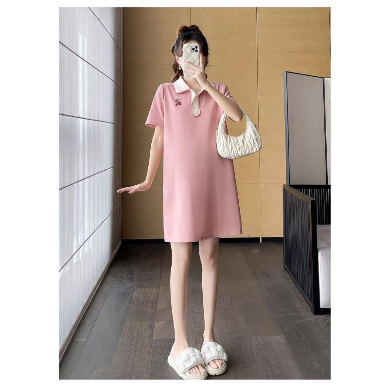 Umstandskleid Sommer Neue Modelle Bedecken Den Bauch Und Lassen Den Lockeren Polokragen Nicht Zeigen Tragen Sie Während Der Schwangerschaft Einen T-Shirt-Rock M von Joom DACH