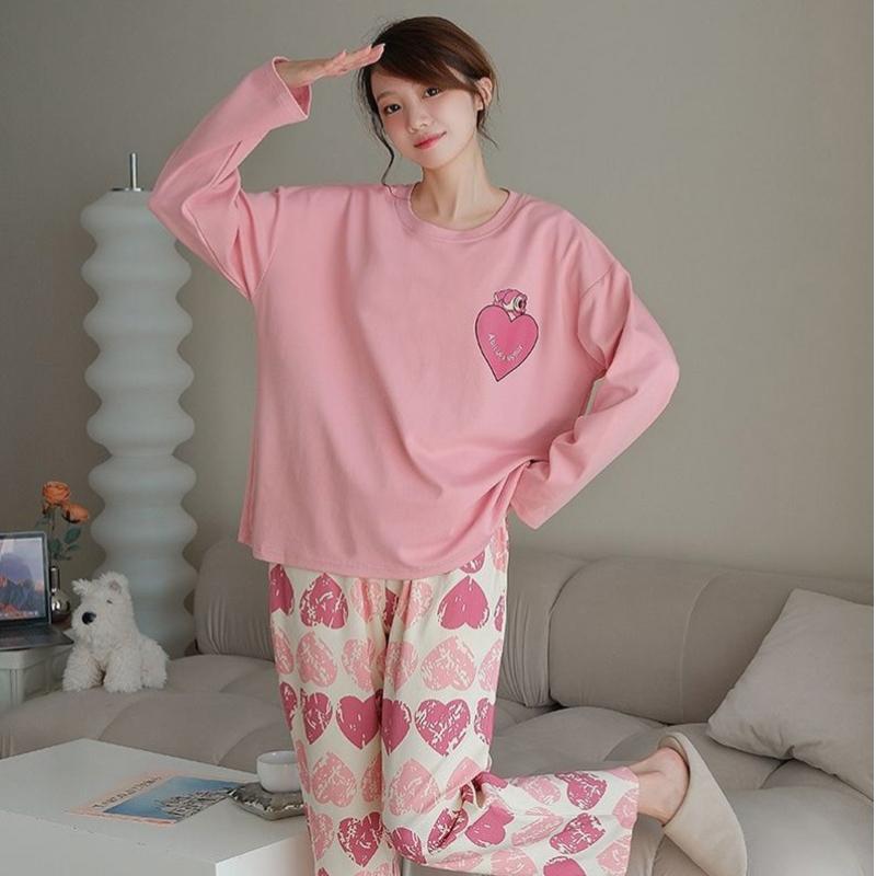 Umstandspyjama 2-teiliges Set mit Brustpolstern Frühling Herbst Langarm Locker Draussen Loungewear Damen Homewear Stillkleidung L rosa von Joom DACH
