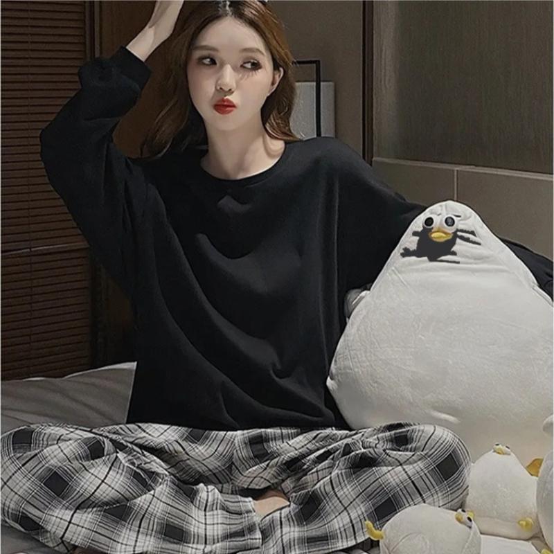 Umstandspyjama 2-teiliges Set mit Brustpolstern Frühling Herbst Langarm Locker Draussen Loungewear Damen Homewear Stillkleidung L schwarz von Joom DACH