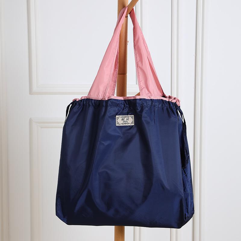 Umweltfreundliche große wasserdichte faltbare Einkaufs-Schultertasche mit Kordelzug, faltbare Markttasche Large navy blau von Joom DACH