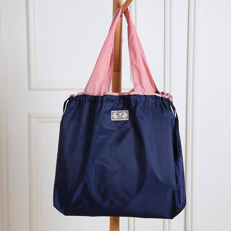Umweltfreundliche große wasserdichte faltbare Einkaufs-Schultertasche mit Kordelzug, faltbare Markttasche Large navy blau von Joom DACH