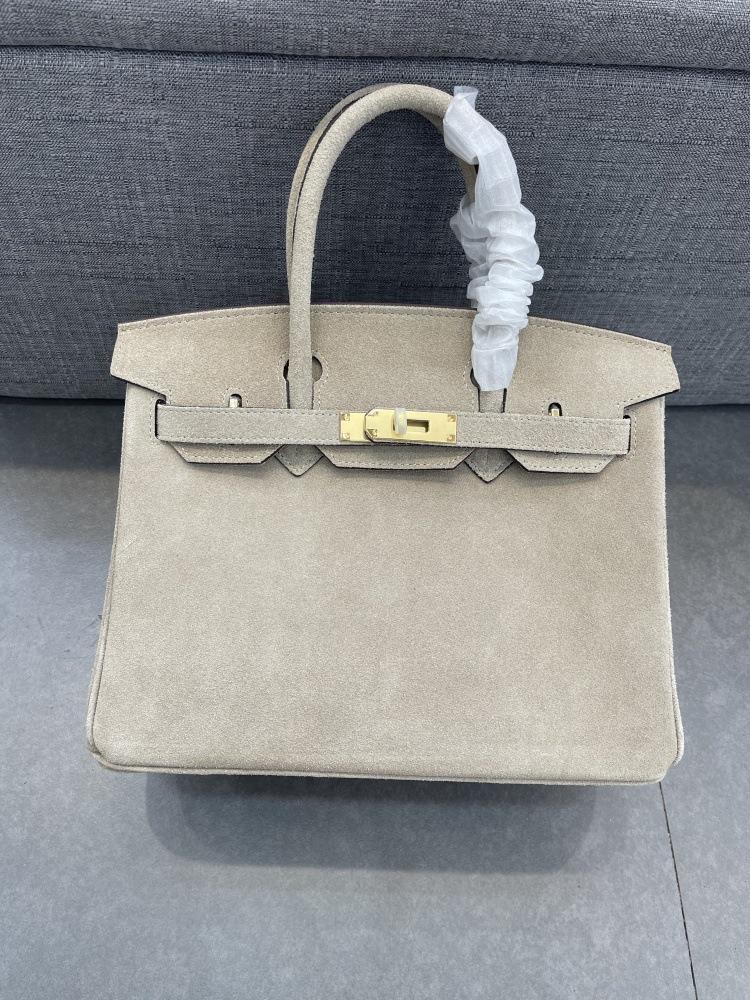 Und neue echte Leder Damen Tasche mattiertes Leder Wildleder Leder Platin Tasche Hand-gehalten Single Shoulder Diagonal Cross Bag 35x18x25cm strapless grau von Joom DACH