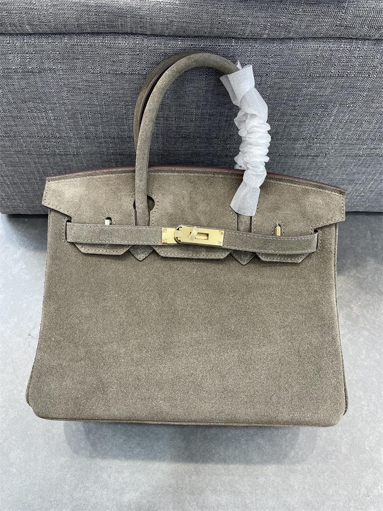 Und neue echte Leder Damen Tasche mattiertes Leder Wildleder Leder Platin Tasche Hand-gehalten Single Shoulder Diagonal Cross Bag 35x18x25cm strapless dunkelgrau von Joom DACH