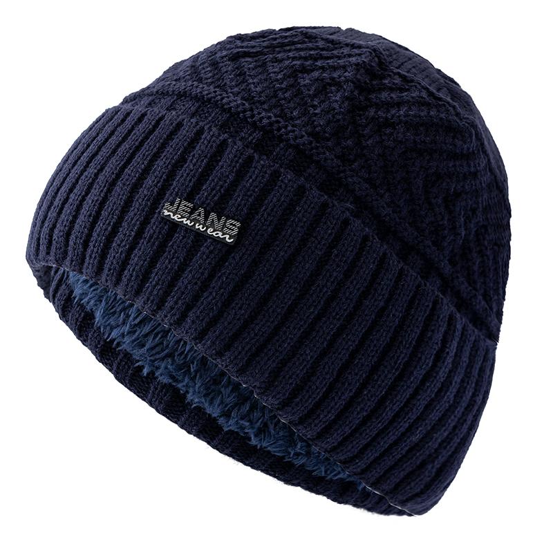 Unisex Add Pelzgefütterte warme Wintermützen Stilvolle Beanie-Mütze für Männer Frauen Outdoor-Sport-Strickmütze 54cm-62cm navy blau von Joom DACH