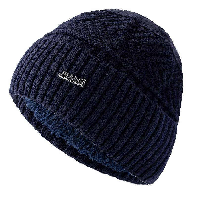Unisex Add Pelzgefütterte warme Wintermützen Stilvolle Beanie-Mütze für Männer Frauen Outdoor-Sport-Strickmütze 54cm-62cm navy blau von Joom DACH