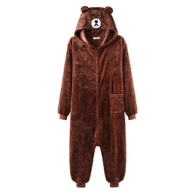 Unisex Bär Kigurumis Reißverschluss Tier Onesie Frauen Männer Erwachsene Paar Lustiger Overall Flanell Warm Weich Cartoon Winter Nachtwäsche XL von Joom DACH