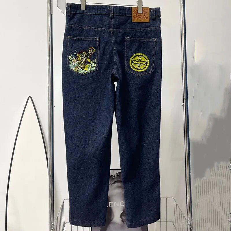 Unisex Bestickte Jeans Damen Gothic Y2K Retro Streetwear Herren Cargo Punk Vintage Kpop Wide Leg Denim Panrts Hosen XXL von Joom DACH