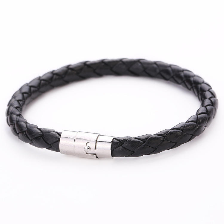 Unisex Damen Herren Echtes geflochtenes Leder Stahl Magnetverschluss Armband Armreif von Joom DACH