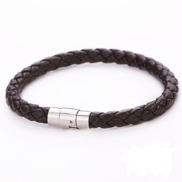 Unisex Damen Herren Echtes geflochtenes Leder Stahl Magnetverschluss Armband Armreif von Joom DACH