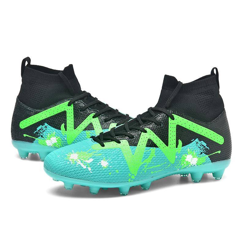 Unisex-Fußballschuhe sind lange Nägel, hohe elastische Socken, Kinder-Fußballschuhe 39 cyanblau/schwarz von Joom DACH