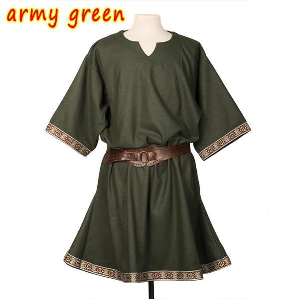 Unisex Halloween Mittelalter Kostüm Renaissance Tunika Wikinger Ritter Pirat Vintage Krieger Hemden ohne Gürtel 4XL grün von Joom DACH