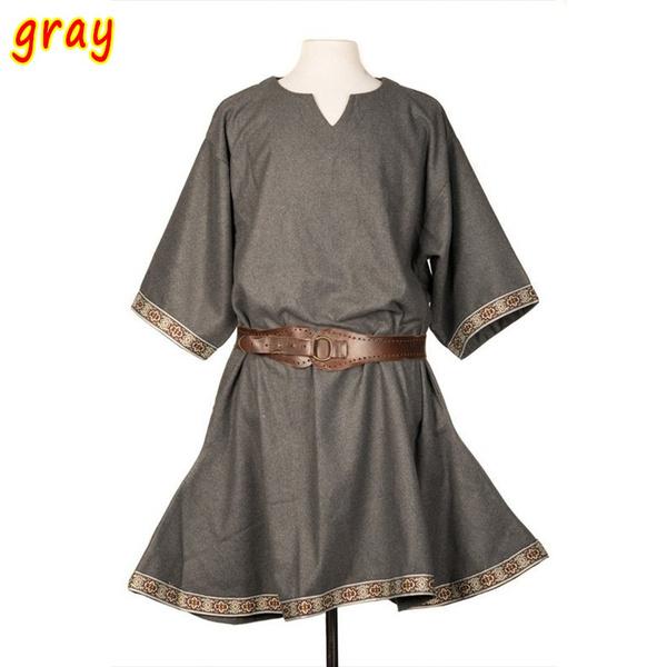 Unisex Halloween Mittelalter Kostüm Renaissance Tunika Wikinger Ritter Pirat Vintage Krieger Hemden ohne Gürtel M grau von Joom DACH
