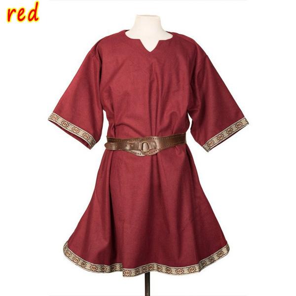 Unisex Halloween Mittelalter Kostüm Renaissance Tunika Wikinger Ritter Pirat Vintage Krieger Hemden ohne Gürtel S rot von Joom DACH